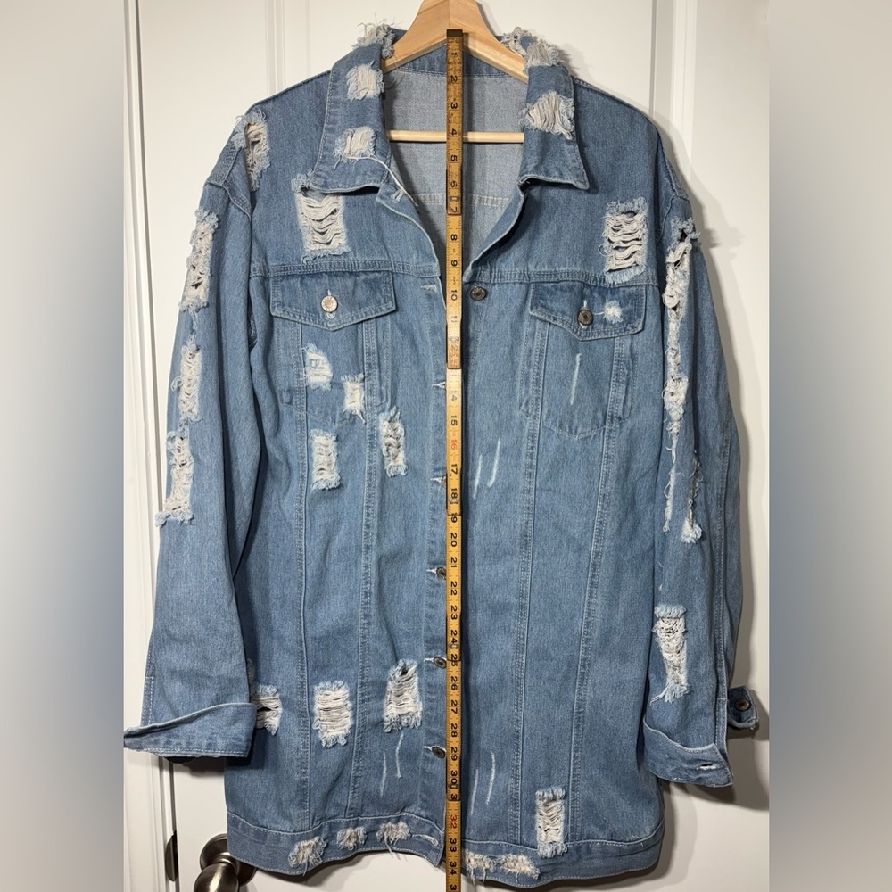 Blue Distressed Oversized Jean Jacket - Picture 7 of 7